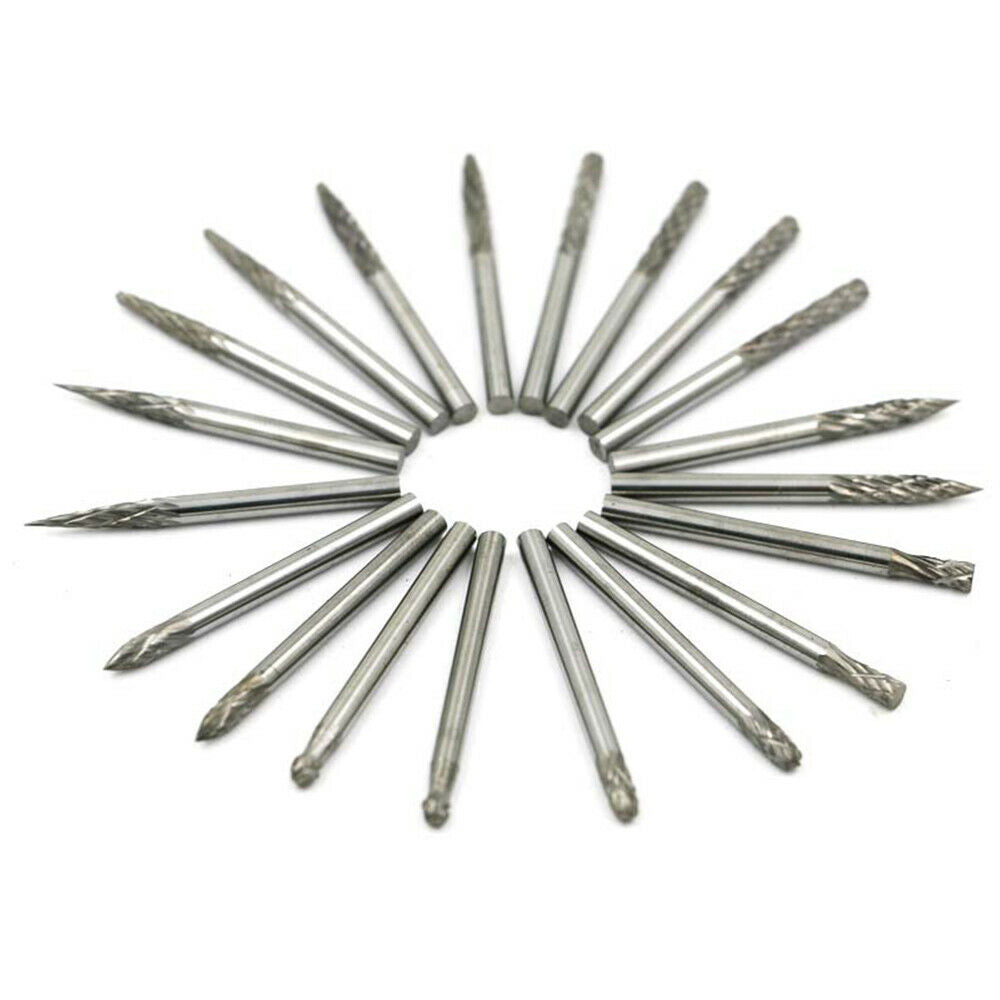 20Pcs Tungsten Carbide Rotary Burr SET 1/8" Shank Milling Cutter Drill Bit