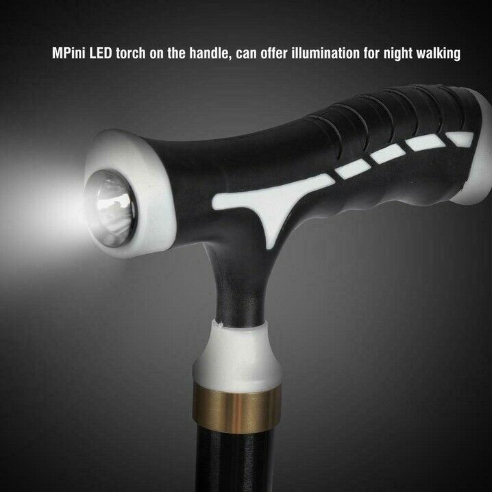 LED Light Alloy Foldable Anti-slip Elderly Walking Stick Crutches Handle Cane