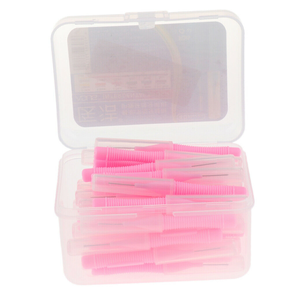 80x Portable Interdental Brush Flosser Toothpick with Lids Oral Blue+Pink
