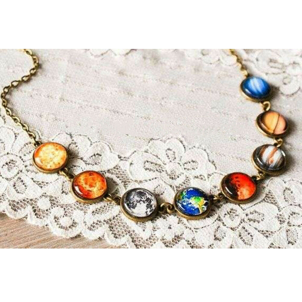 Trendy Solar System Necklace Eight Planet Universe Galaxy Necklace Jewelry Gift