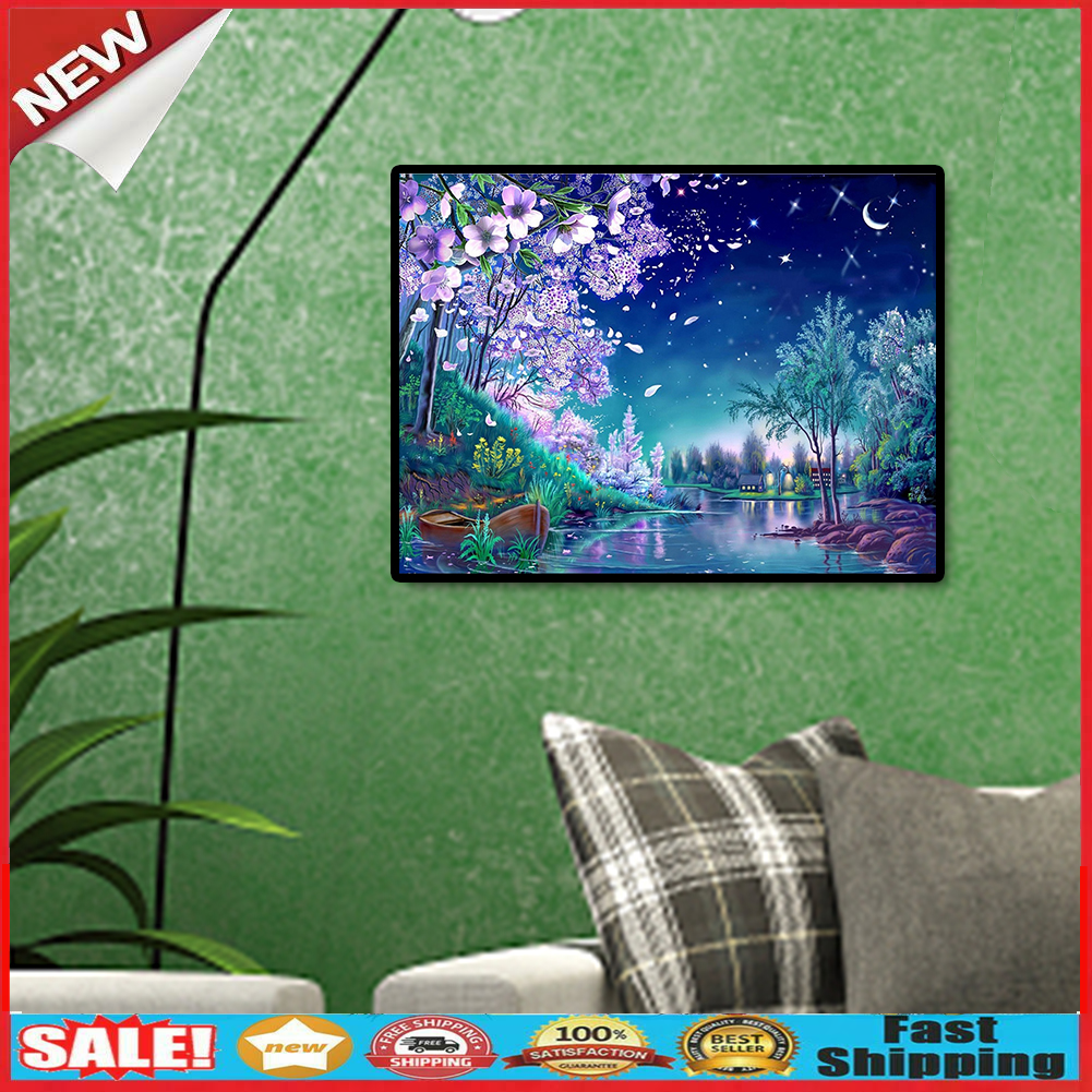 Diamond Painting Cherry Blossom Night Scene Full Square Rhinestone Picture @