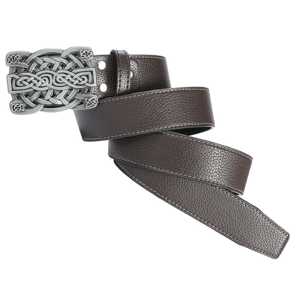 Casual Formal Men's Strap Belts Waistband Celtic Pattern Buckle Belt Coffee