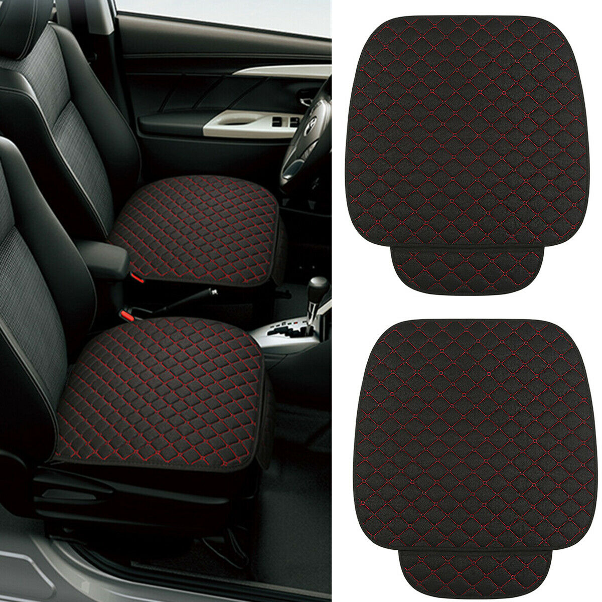 Breathable Fine Linen Seat Cover Mat Cushion Car Truck Front 2PCS Black Red