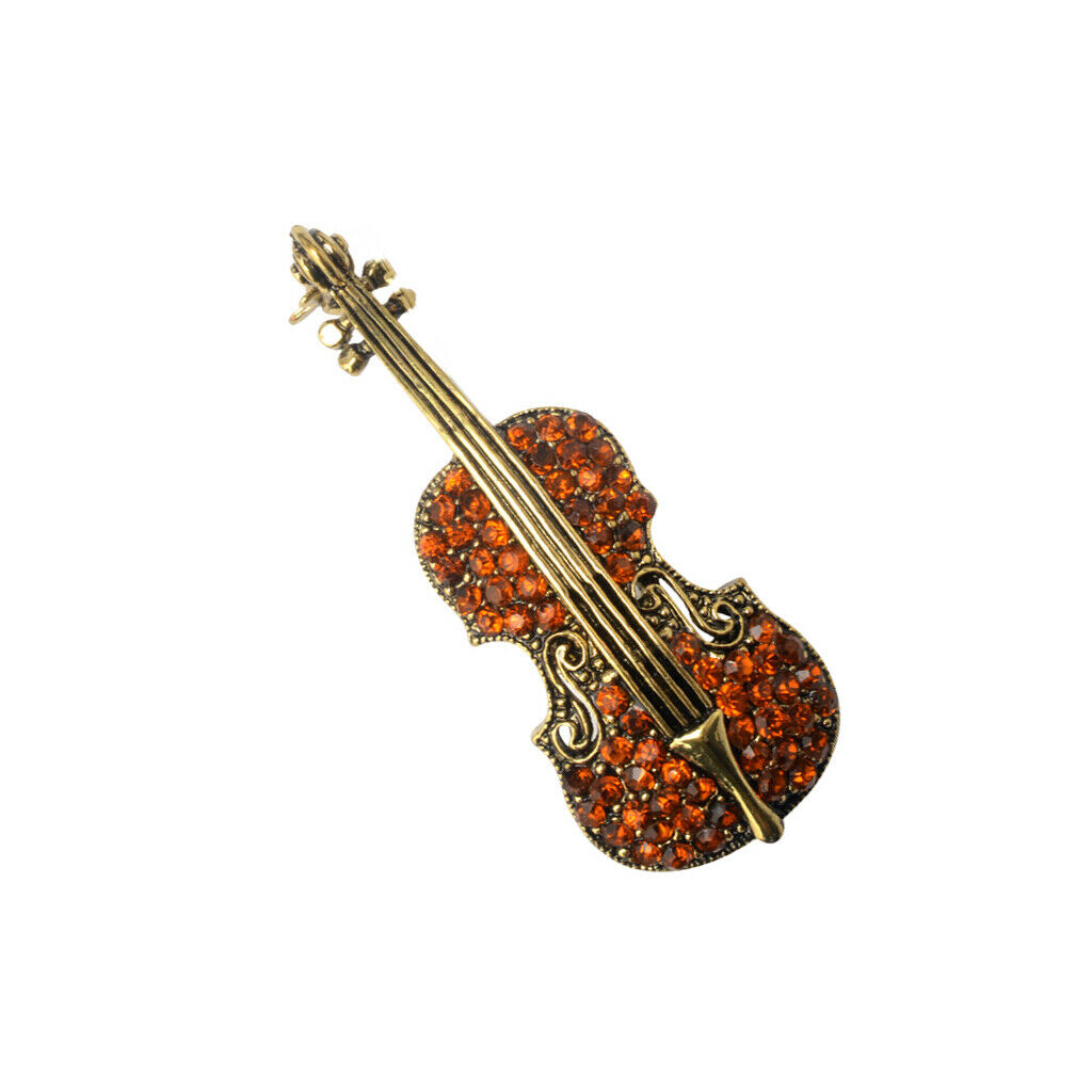 Women Men Retro Crystal Rhinestone Violin Cello Music Instrument Brooch Pin