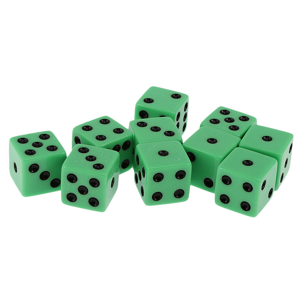 Pack Of 10 Green Six Sided D6 Dice For Playing D&D    RPG Board Game Favours