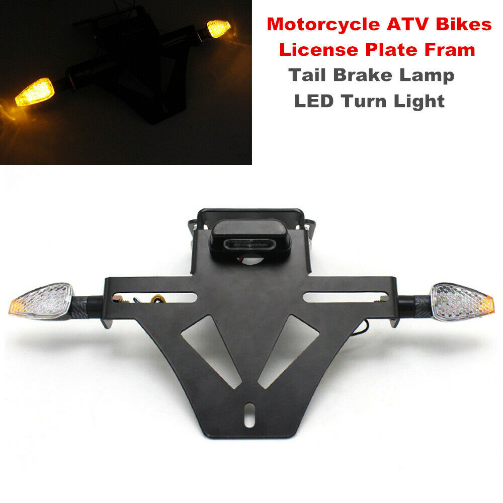 12V Motorcycle License Plate Frame Tail Lamp with LED Turn Signal Light Bracket