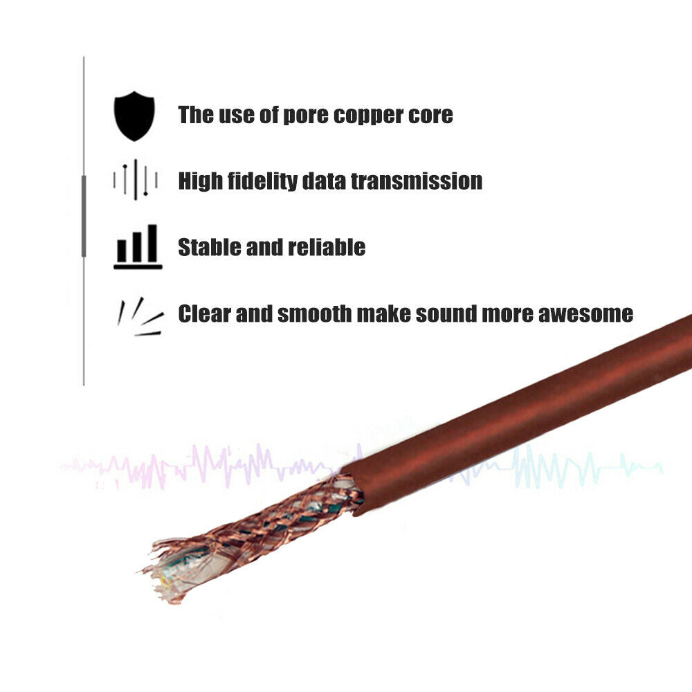 6.35mm Male Plugs to 2 RCA Male Audio Cable Adapter Converter Cord NEW