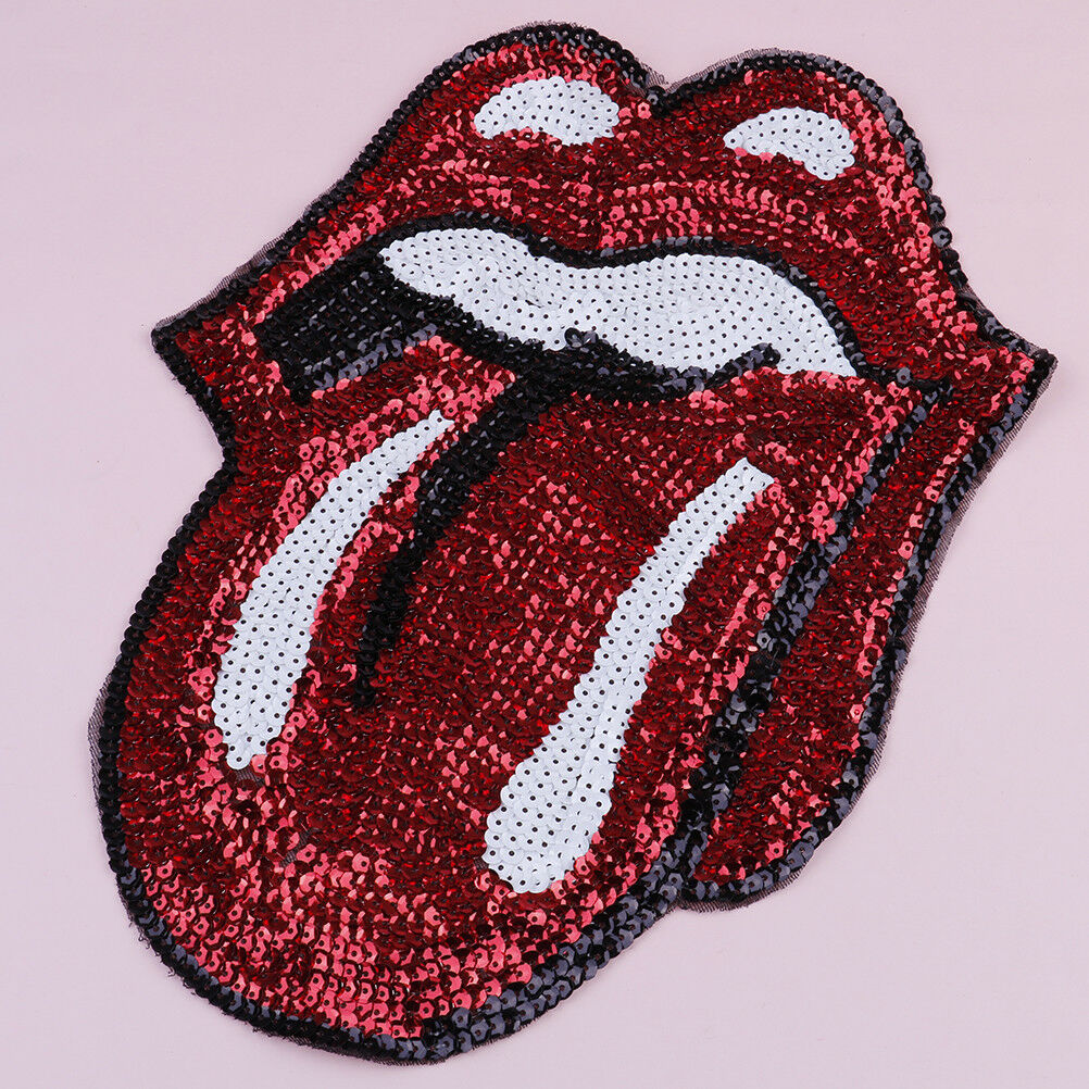 Vivid Large Red Tongue Sequins Patches Clothes Applique DIY Clothing Decor Pip