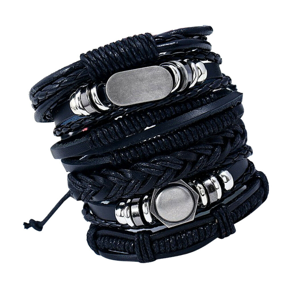 6Pcs Braided Bracelet Alloy Ethnic Tribal Punk Goth Multiple Bracelet Set