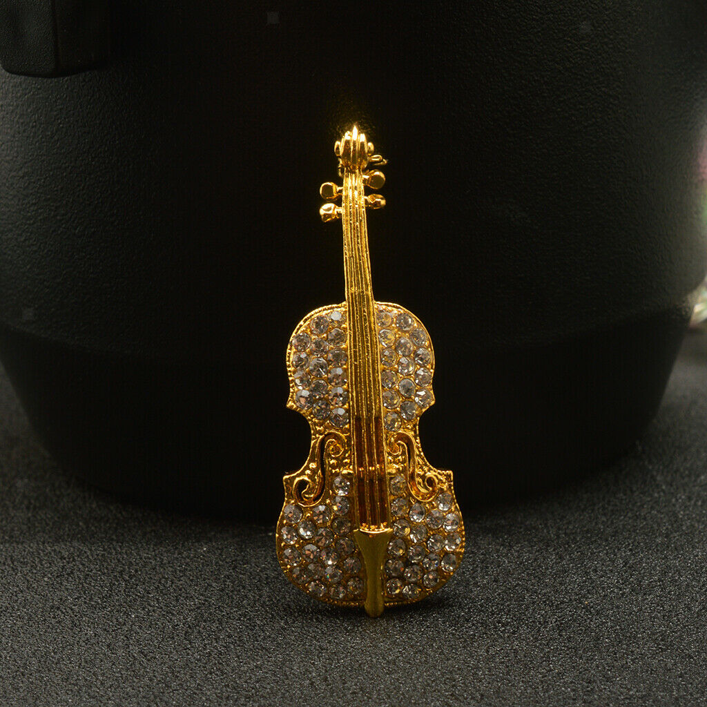2x Women Jewelry Antqiue Violin Crystal Autumn Clothing Accessories Brooch Pin
