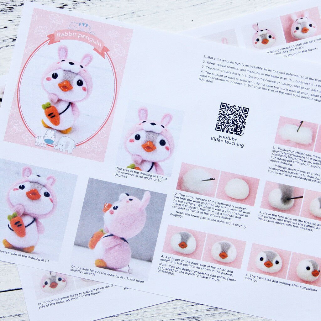 5pcs Lovely Penguin Animal  Felting Kit With Basic Tools For Beginners