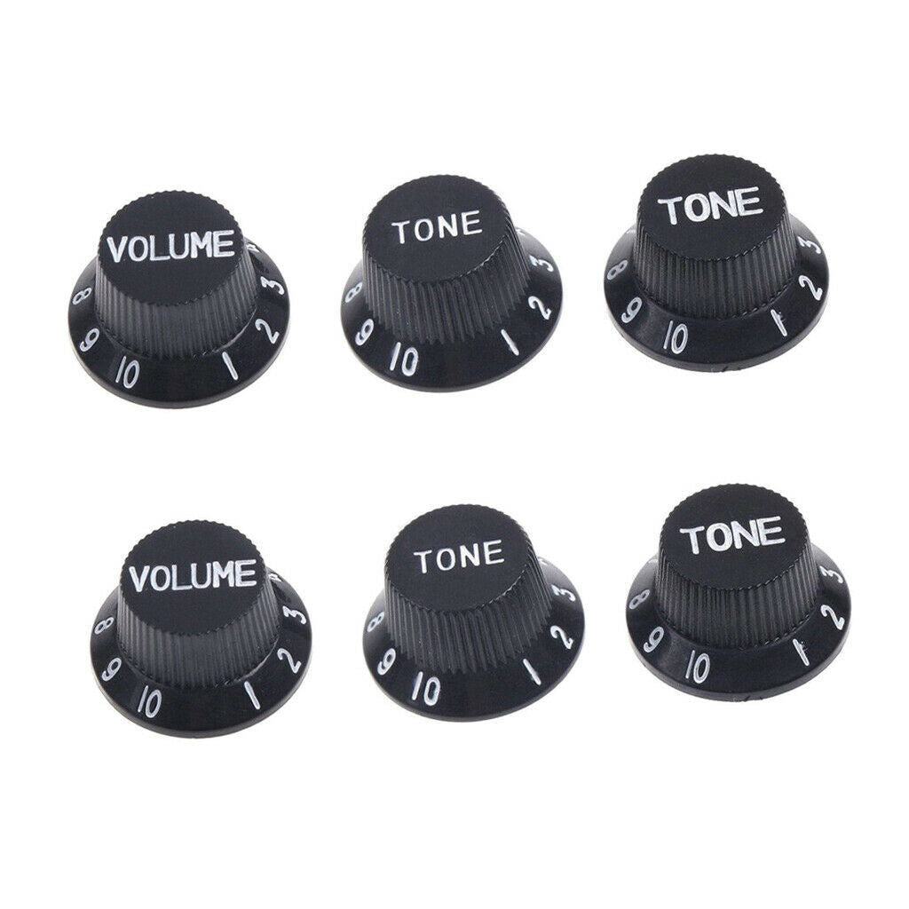 6PCS BLACK PLASTIC GUITAR / BASS CONTROL KNOB, TONE And VOLUME