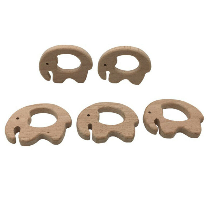 1pc Beech Wooden Elephant Natural Handmade Wooden Teether DIY Wood Person.l8