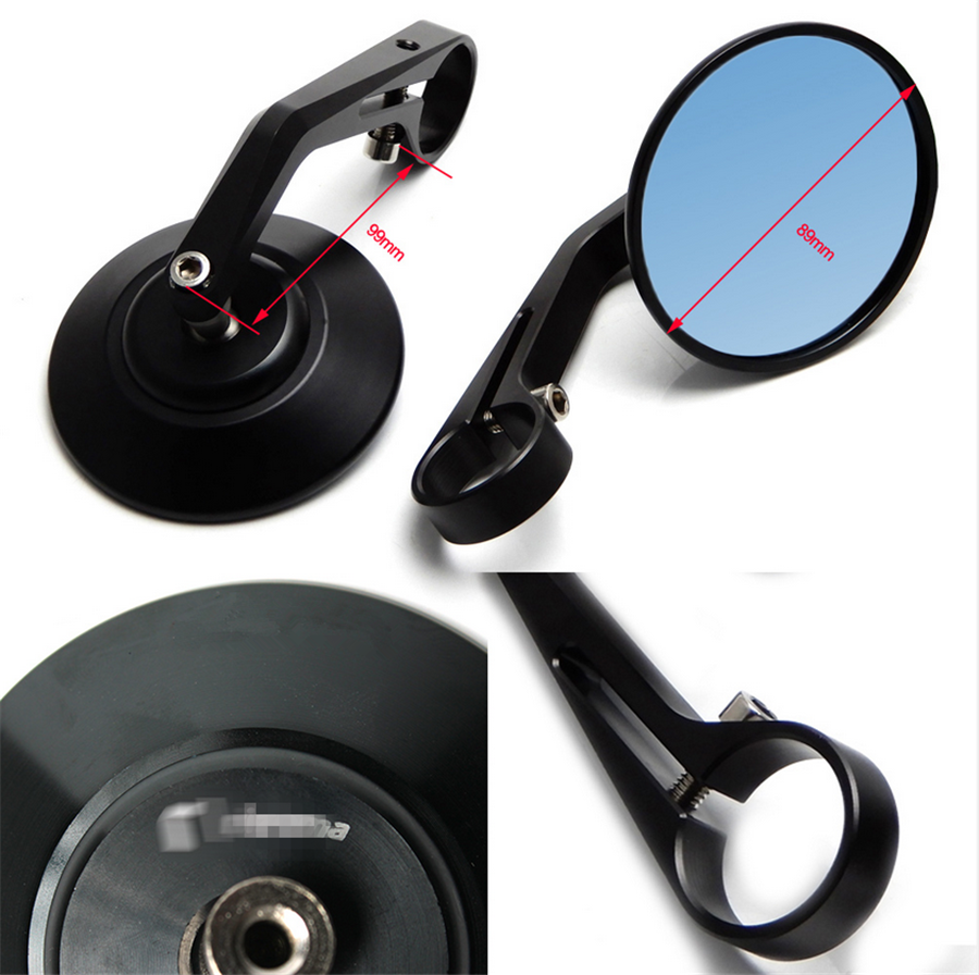 2PCS Motorcycle Round 7/8" Bar End Rearview Side Mirrors For Bobber Cafe Racer