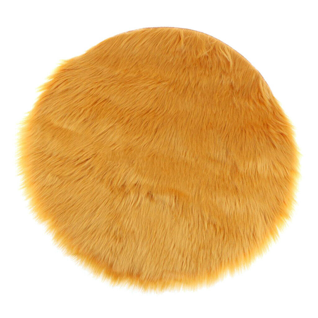 Round 30cm Sheepskin Hairy Carpet Faux Mat Fur Plain Fluffy Area Rug Yellow