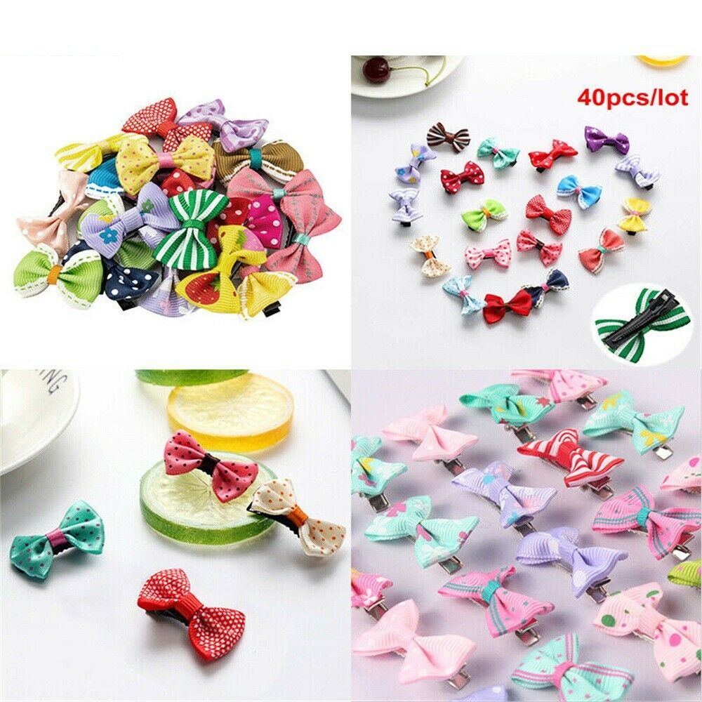 40x Bow Hair Clips Baby Newborn Infant Kids Girls Ponytail Bow Hairpins Lots