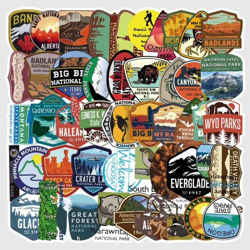 50Pcs National Park Zoo Stickers Laptop Skateboard Luggage Guitar Stickers T cE