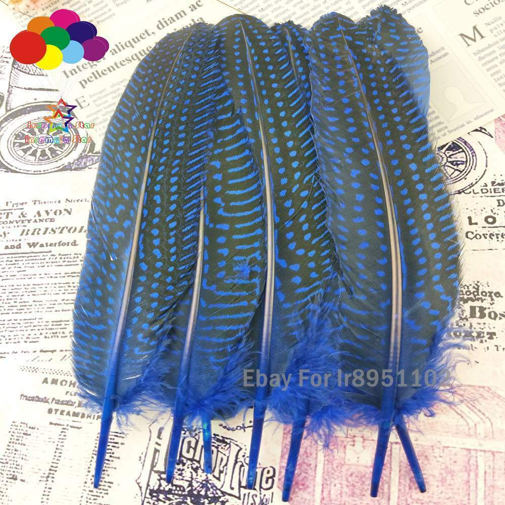 Dyed sapphire Turkey 15~20cm Length 100pcs Polka Dot Guinea Fowl Quill Feathers