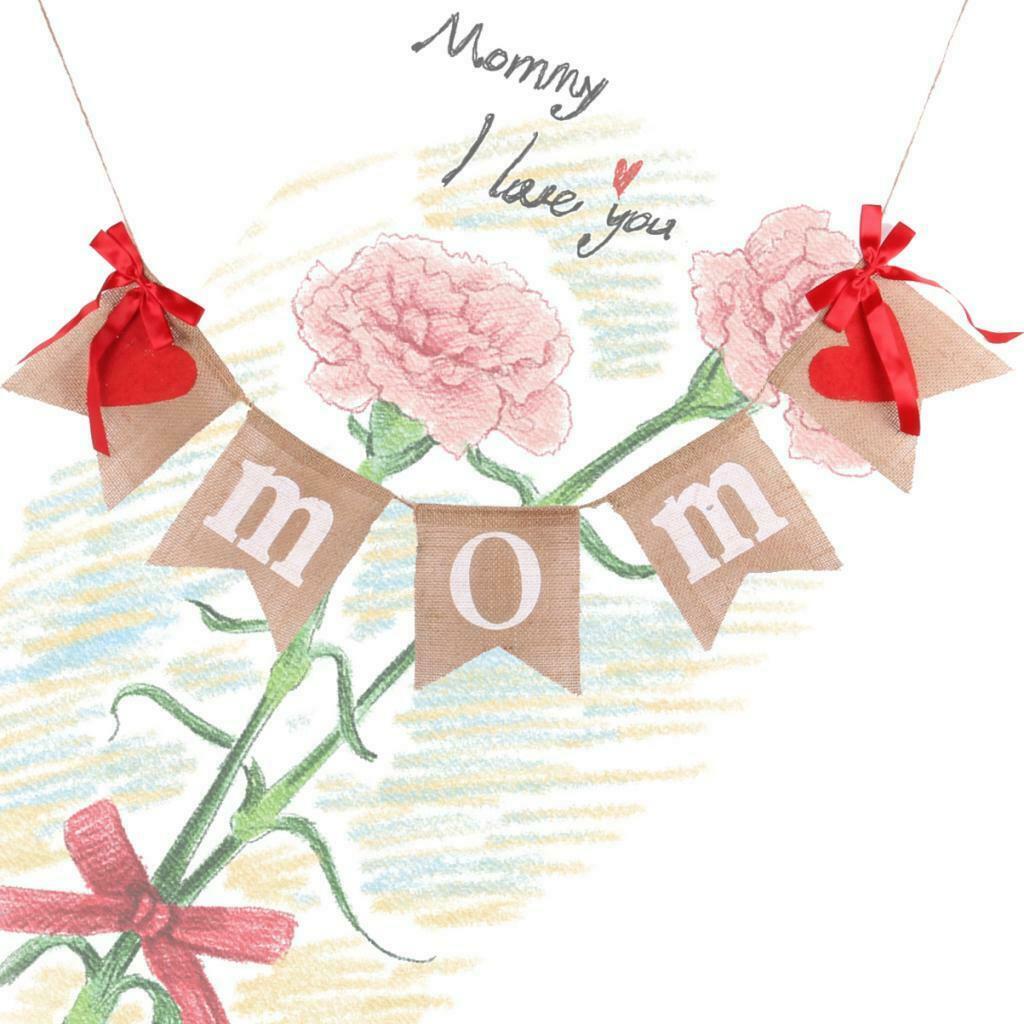 Rustic Love Mom Heart Bunting Banner Mothers Day Garland Sign Hanging