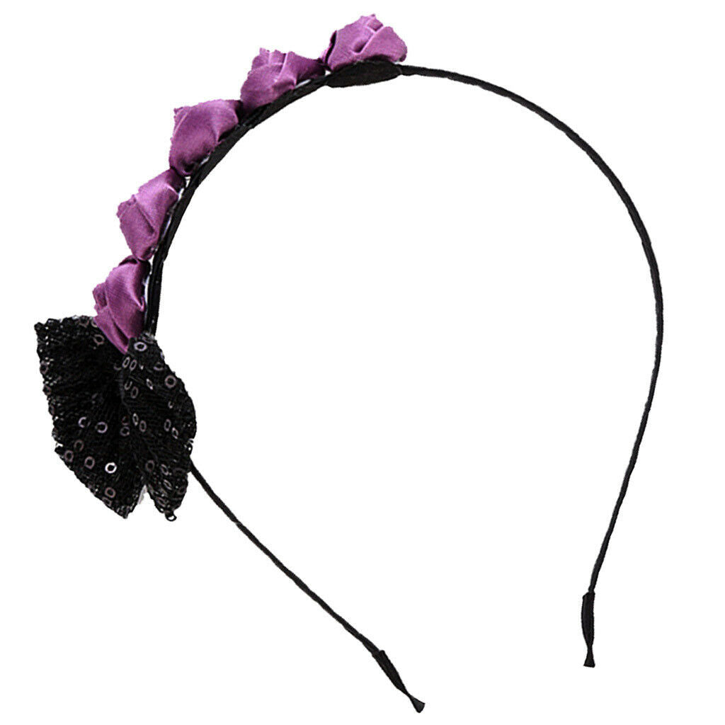 Romantic Gothic Purple Rose Flower Hair Hoop Black Lace Bowknot Headband