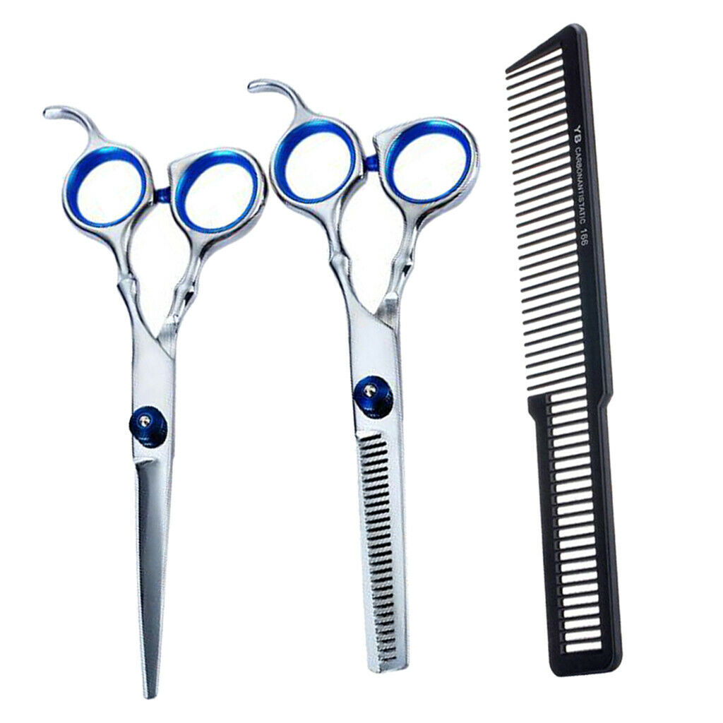 7" Hairdressing Hair Cutting Scissors Razor w/ Comb Set Stainless Steel Blue