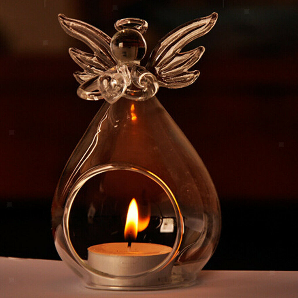 Angel Wing Glass Tea Light Candle Holder Cactus Planter Vase Terrarium Decor