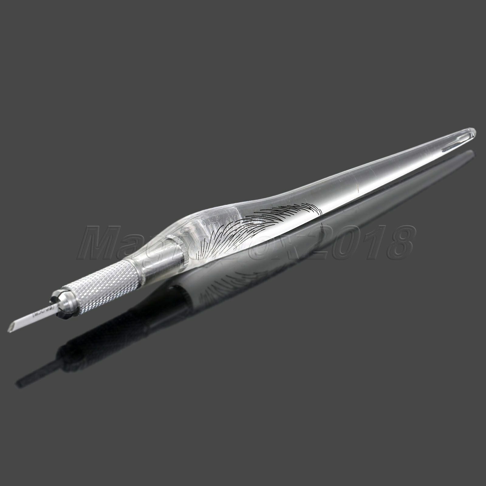 50Pcs Permanent Eyebrow Microblading 9 Pins Curved Blade Needles & Tattoo Pen