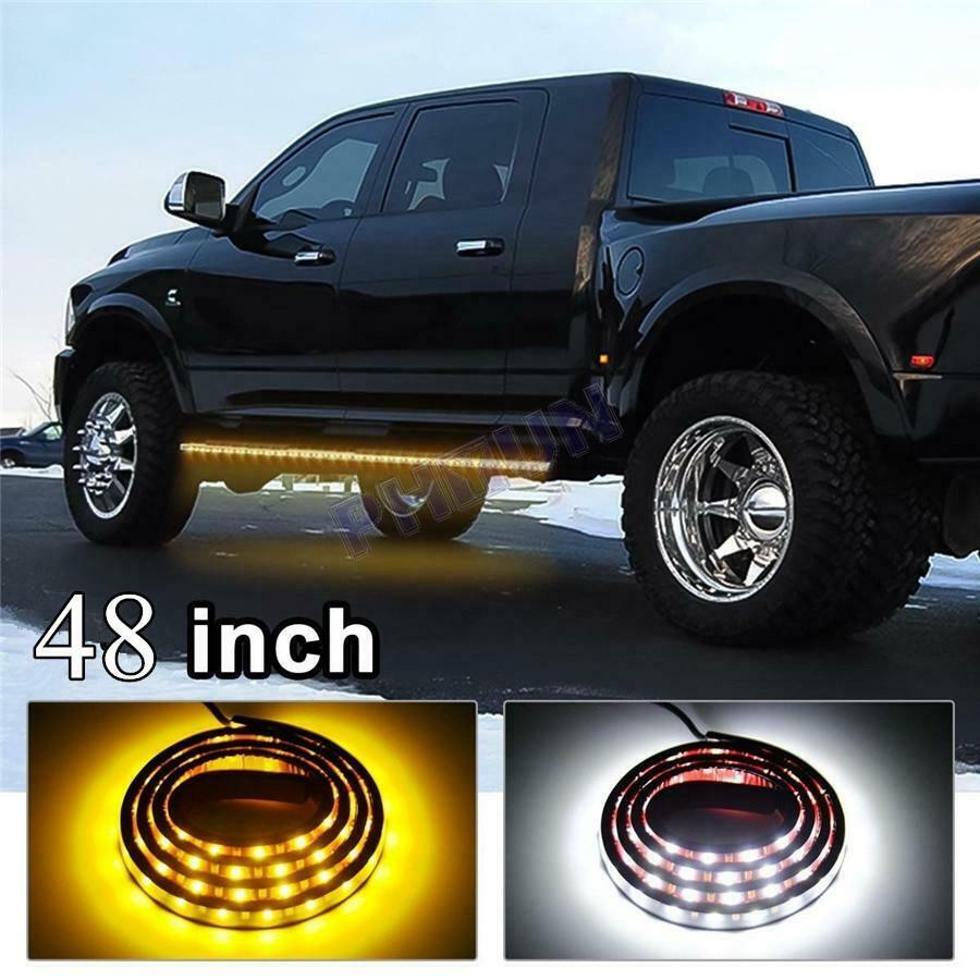 2x 48" White/Amber Running Board Side Step LED Light Strip Turn Signal DRL Bar