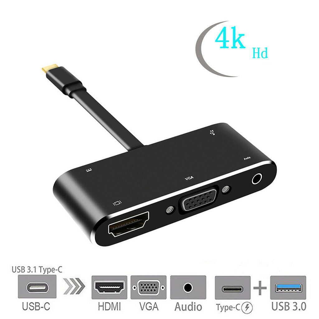 5 in 1 USB C HUB Type-C to 4K HDMI VGA 3.5mm Audio USB-C PD Adapter