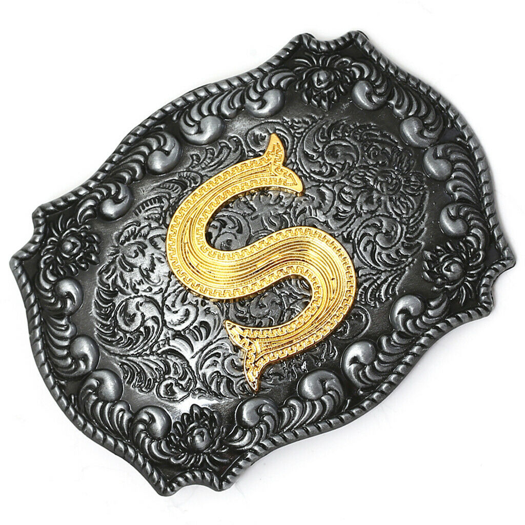 Western Cowboy Golden Initial Letter A-Z Metal Belt Buckle Men's Accessory S