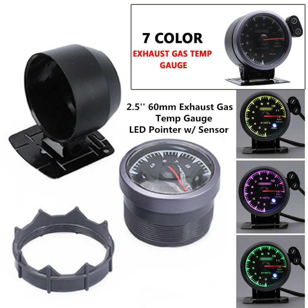 12V 2.5'' 60mm Exhaust Gas Temp Gauge 7 Color Light LED Pointer EGT w/ Sensor