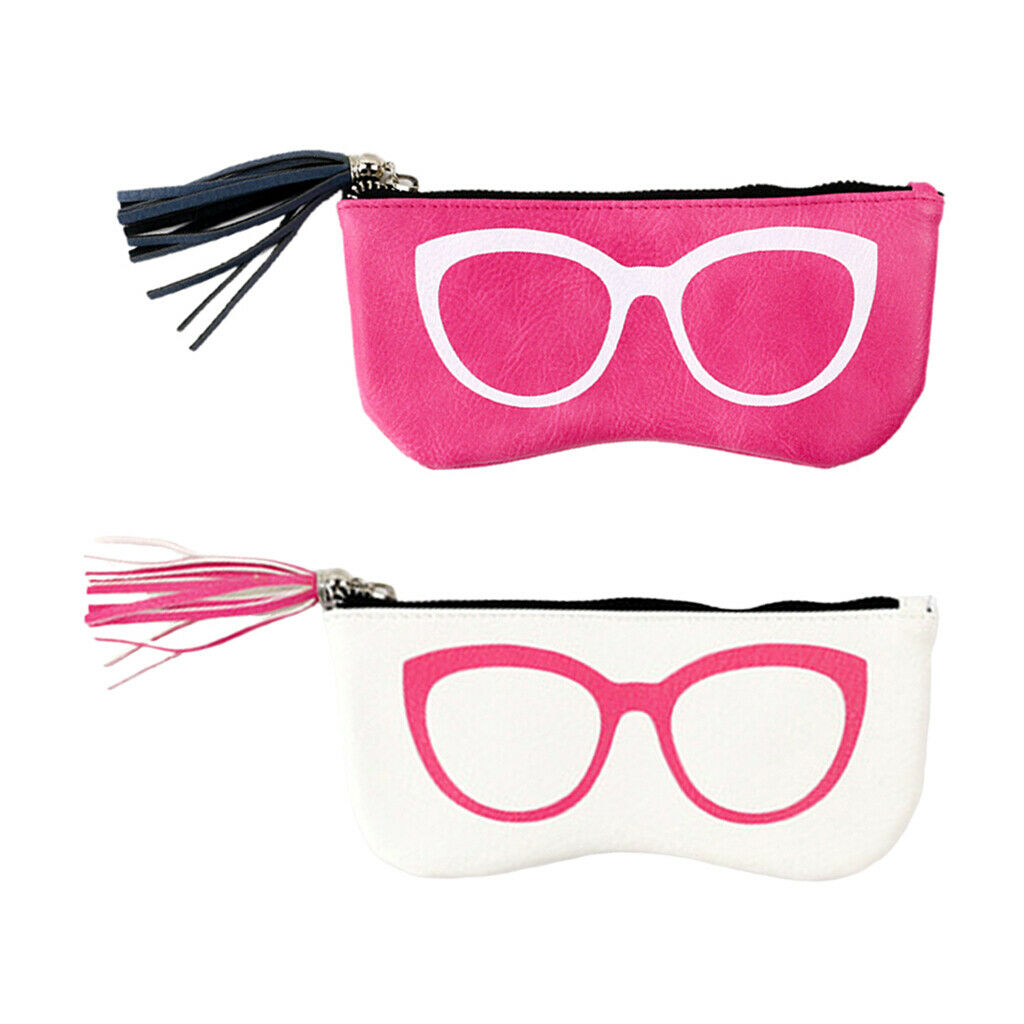 2pcs PU Leather Zipper Sunglasses Pouch Eyeglass Cases Storage Bag for Women