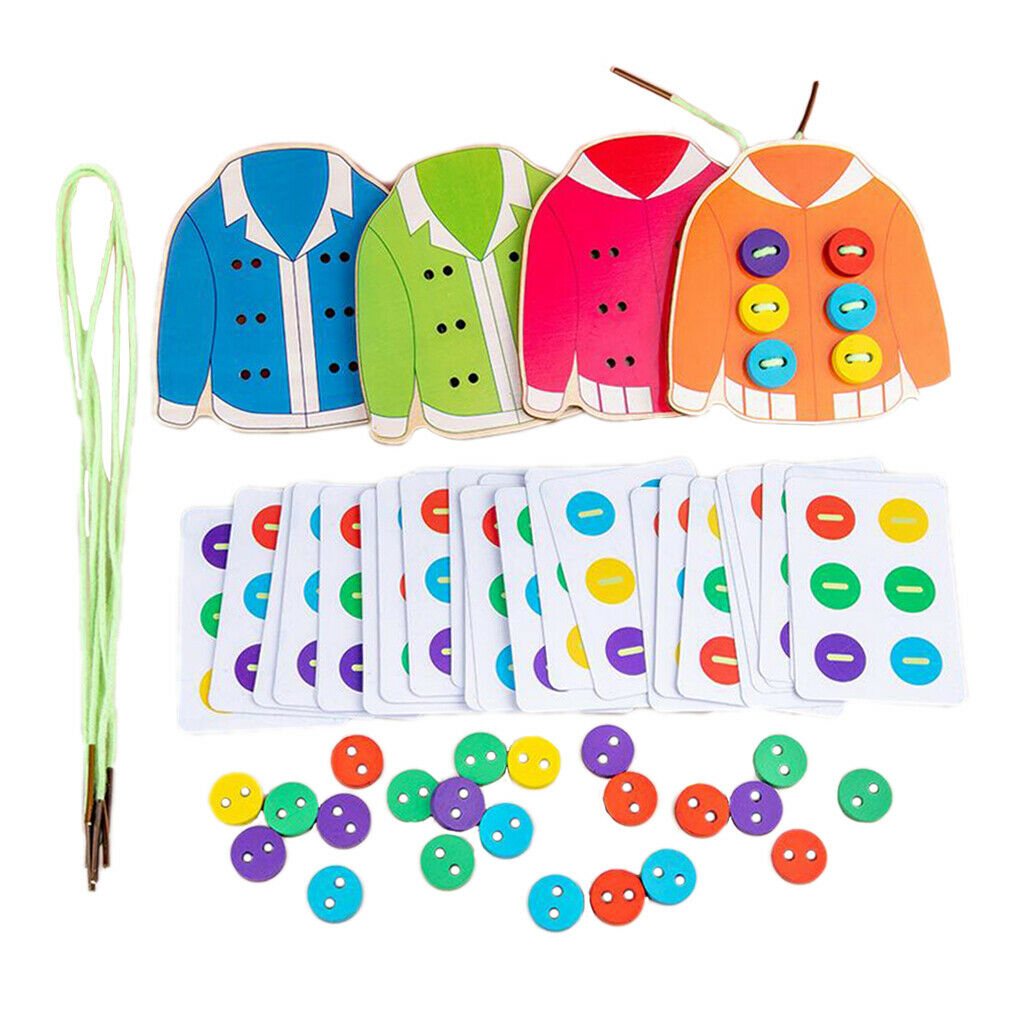 Montessori Wooden Clothes Threading Toys Sewing Button Lacing Toys for Kids
