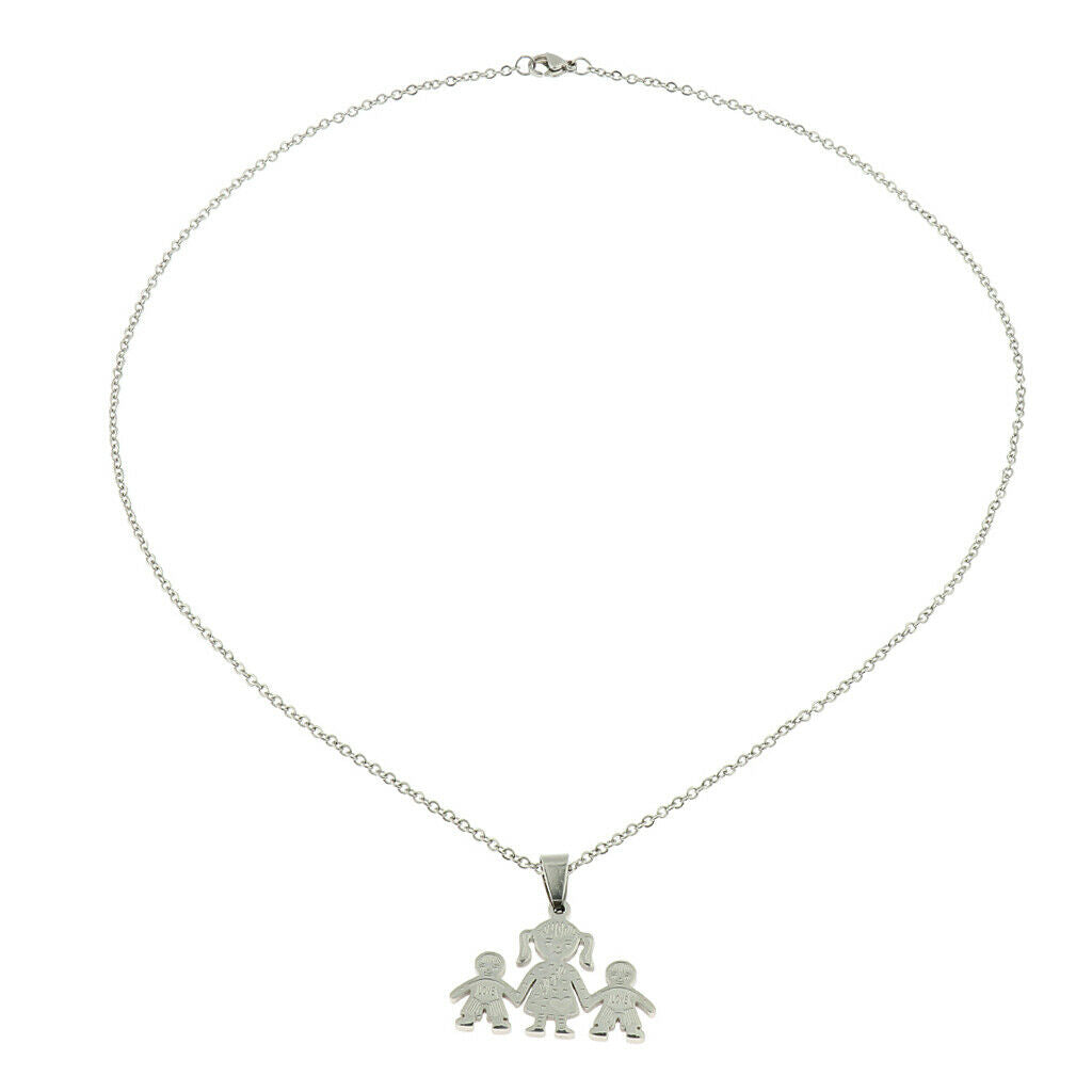Stereoscopic Pendant Necklace Cartoon Family Shape Neck Chain Steel Color