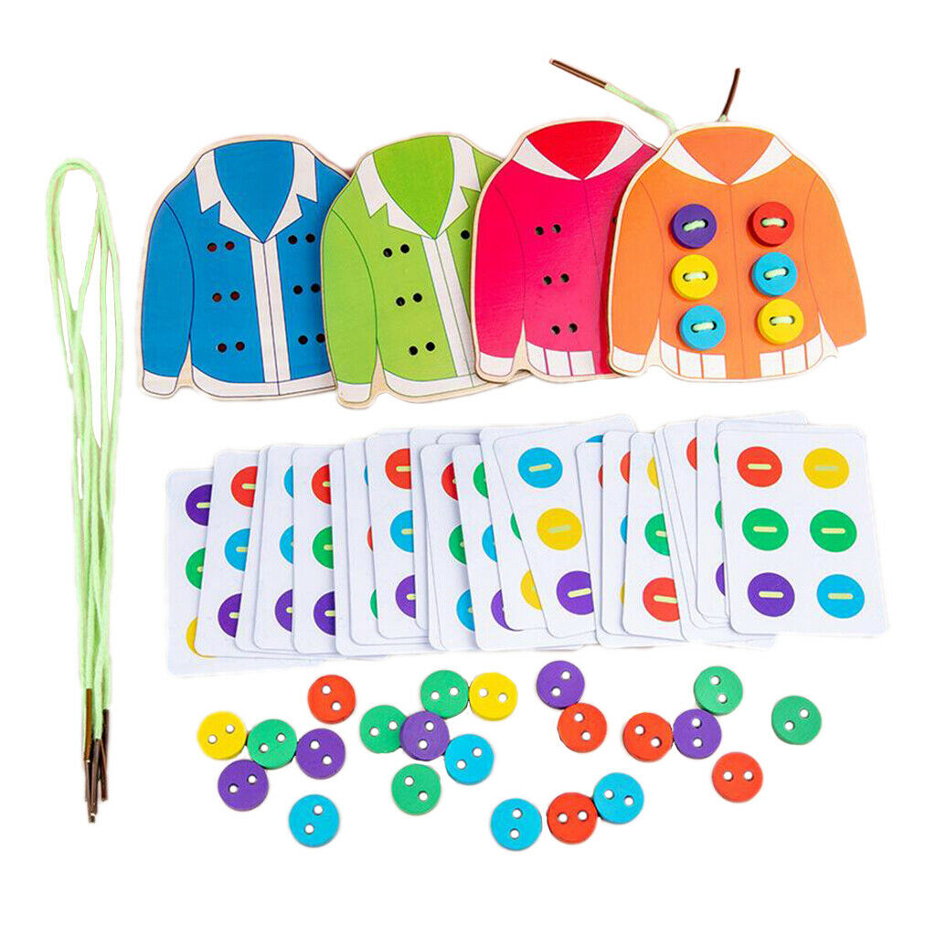 Wooden Lacing Toys Fine Motor Skill Threading Game Sewing Button Preschool