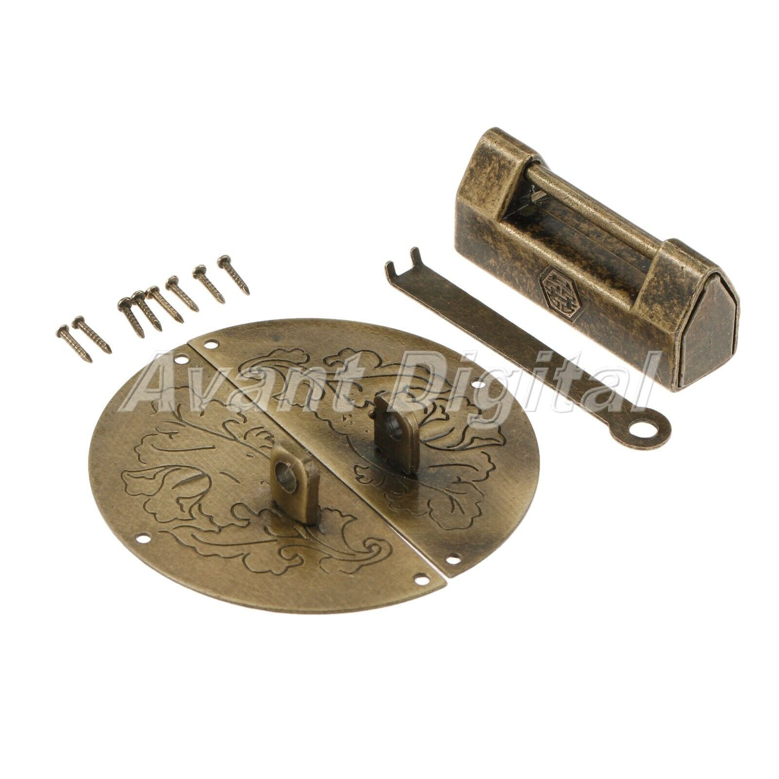 Retro Jewelry Box Latch Catch Hasp & Chest Cabinet Padlock Carved Flower Decor