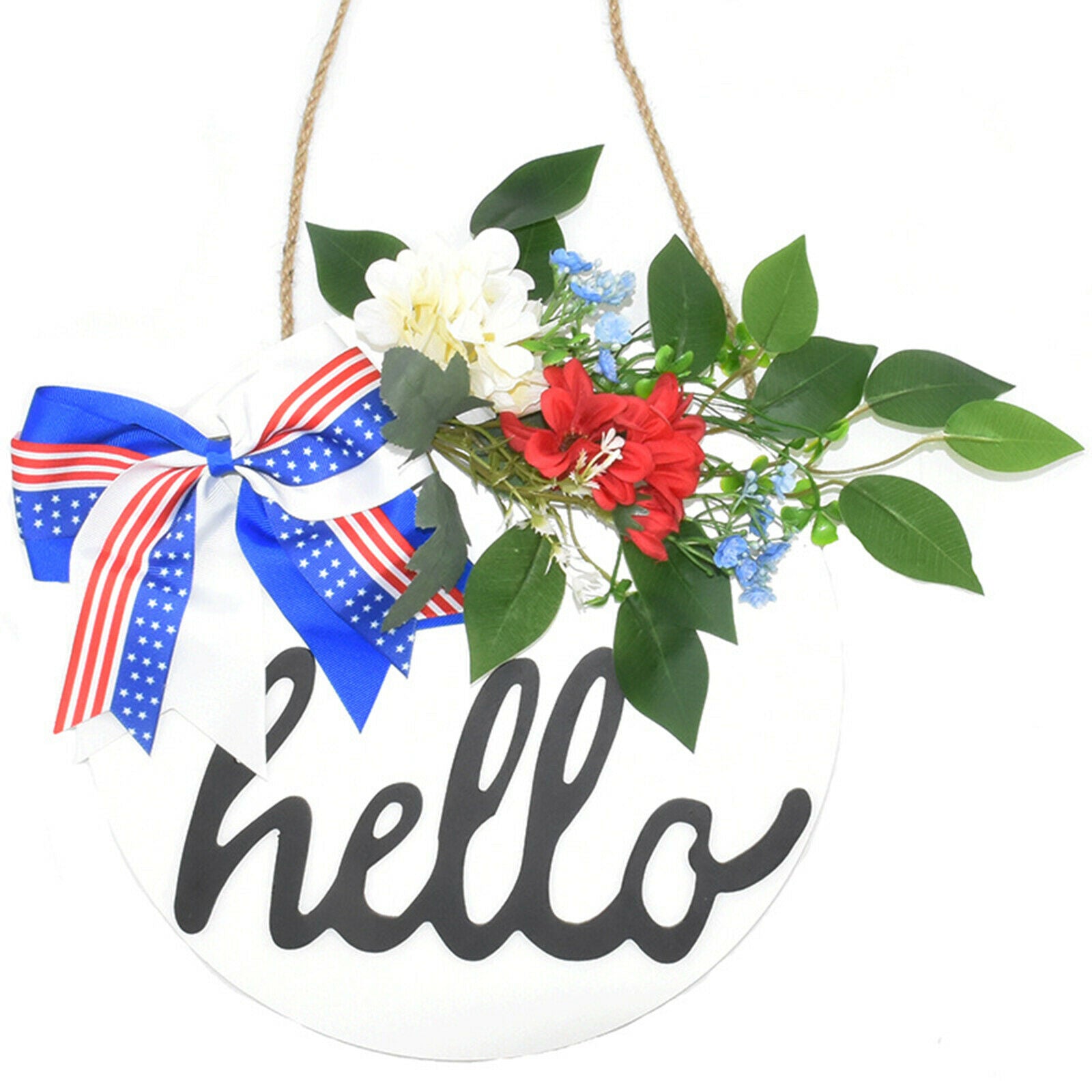 11.8" American Wreath Flower Garland Knotted Bow Independence Day Hanging