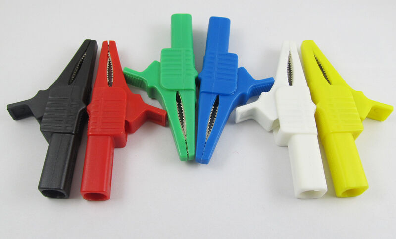 6pcs 1000V 32A Battery Alligator Kelvin Test Clip to 4mm Banana jack 6 Colors