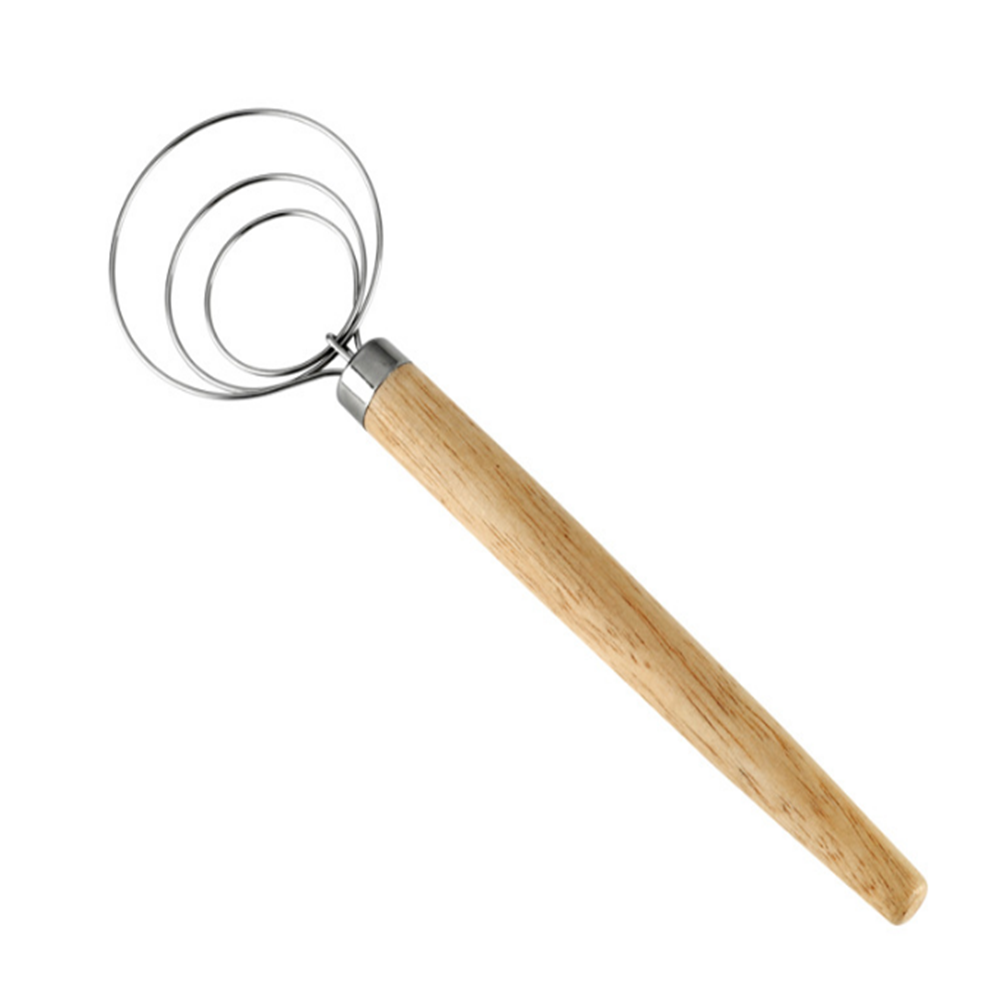 Practical Wooden Handle Stainless Steel Danish Dough Blender Whisk Baking Tool