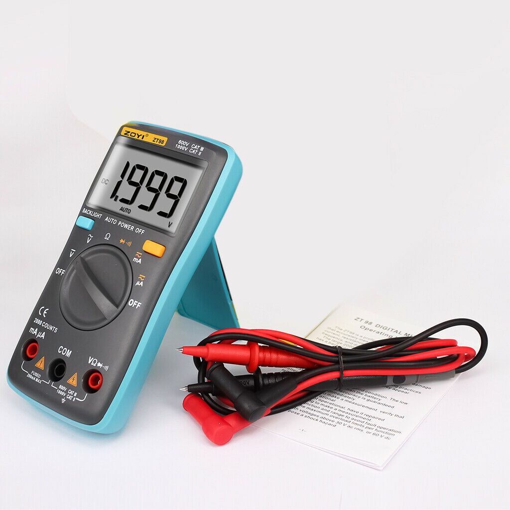 Auto-ranging Digital Multimeter 2000 Counts LCD Backlight AC/DC Ammeter Ohm