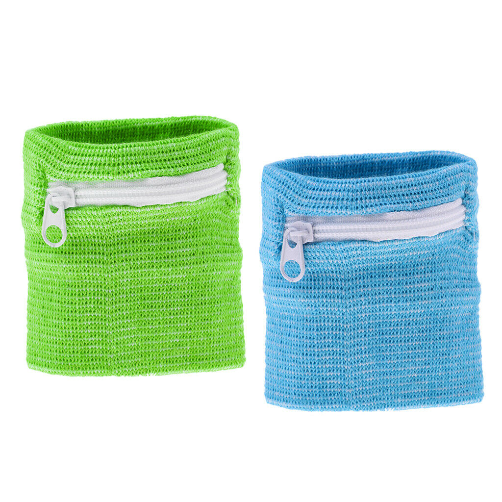 2 Count Cotton Wristband with Zipper Pocket Baseball Running Basketball Yoga