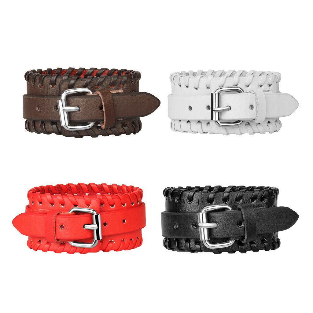 Unisex Punk Braided Rope Alloy Leather Bracelet Bangle Wristband  Black