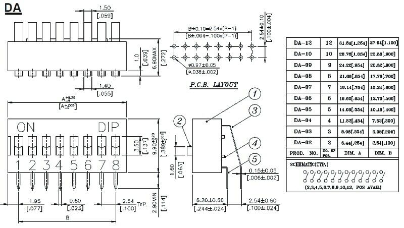 [50pcs] DA-04KN DIP Switch 4 Pos. DIP8