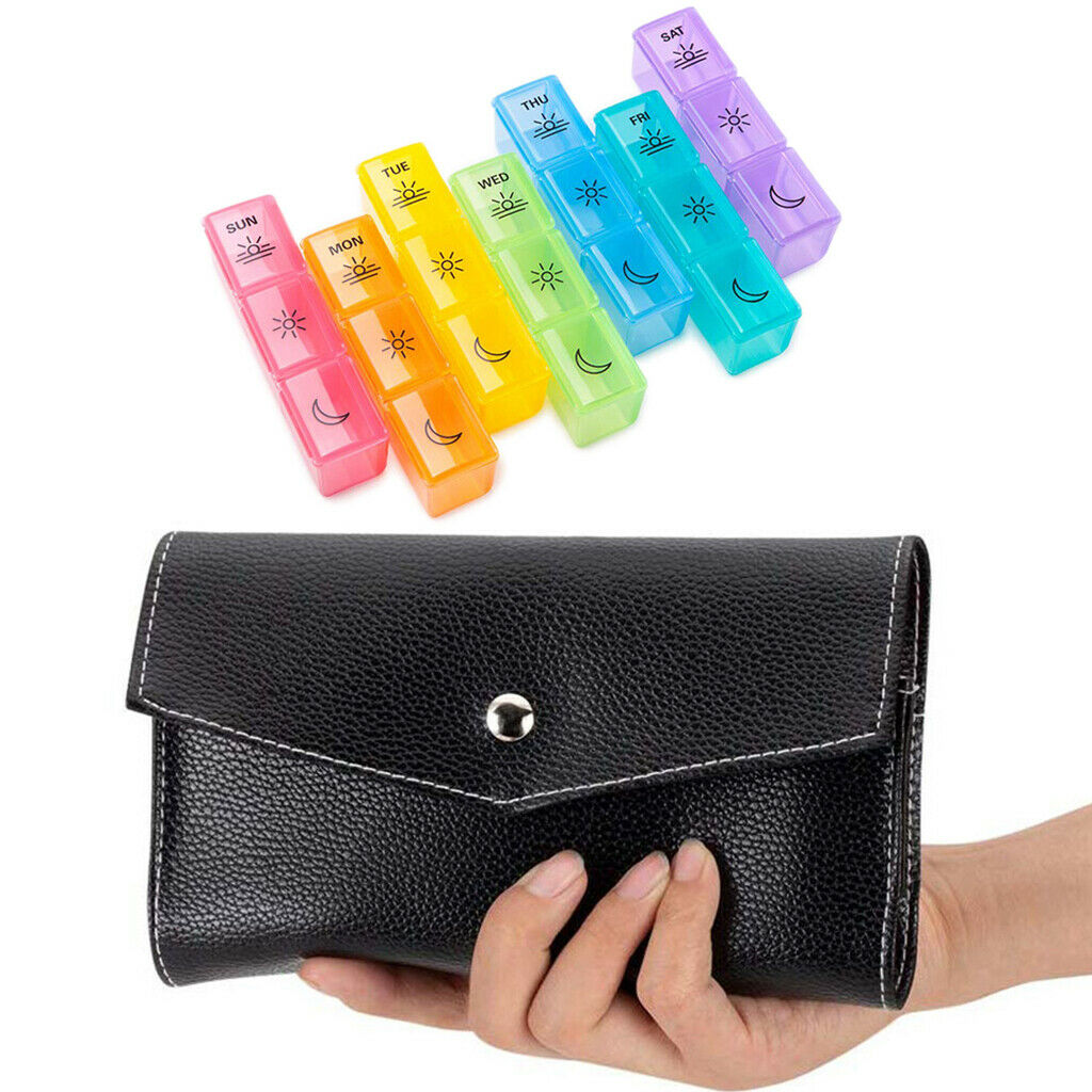 7 Day Pill Organizer Tablet Vitamin Fish Oil Container with PU Leather Bag