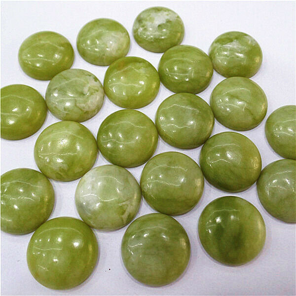 10Pcs 20mm Wholesale Natural Green Lemon Jade Round Cab Cabochon DIY HH7140