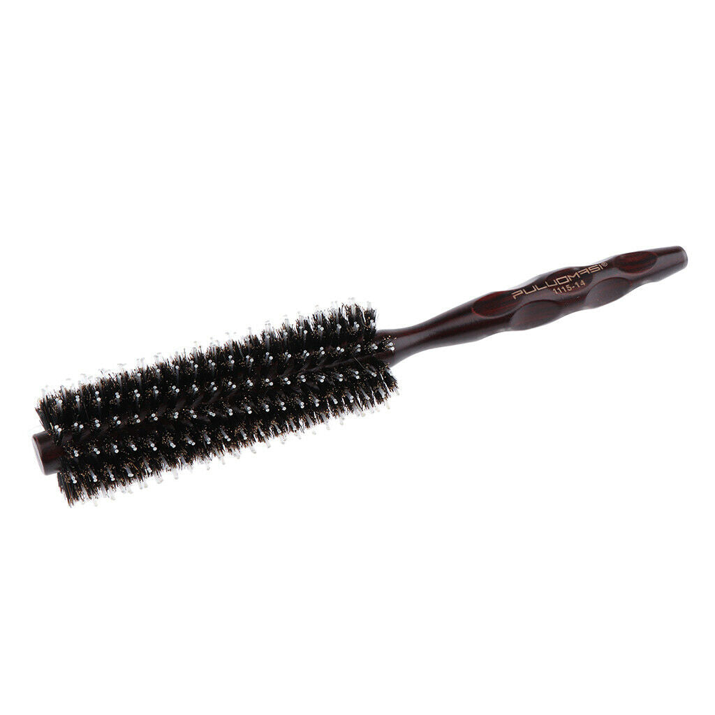 Round Anti-Static Wooden Barrel Hairbrush for Blow Drying Styling Curling S