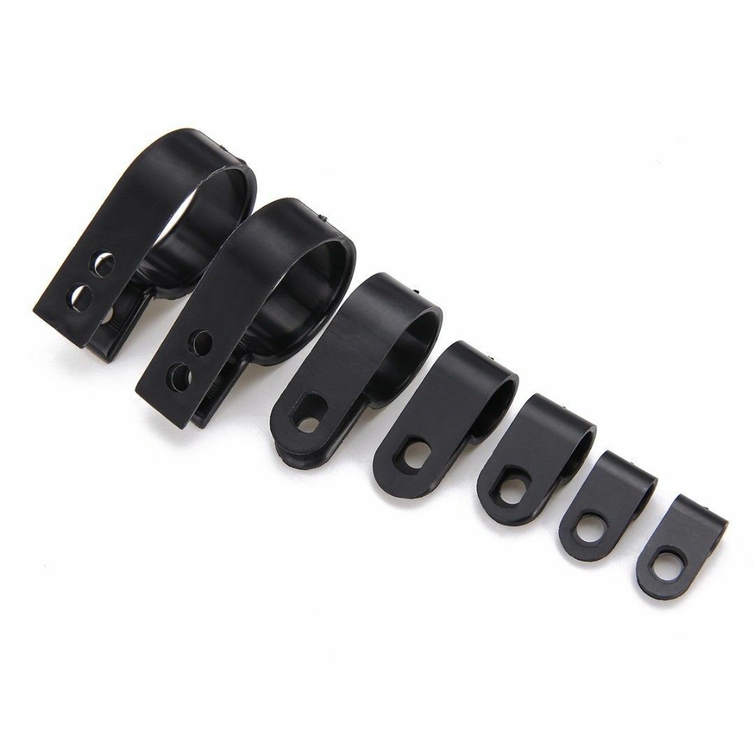 High Quality Black Nylon Plastic P Clips - Fasteners for Cable & Tubing 200pcs