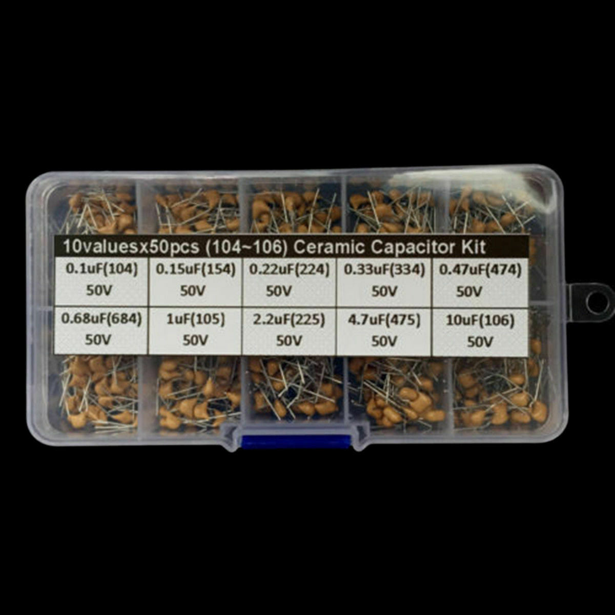 500PCS 10Values Electrolytic Capacitor Assortment Element Box Kit (0.1uF-1000uF)