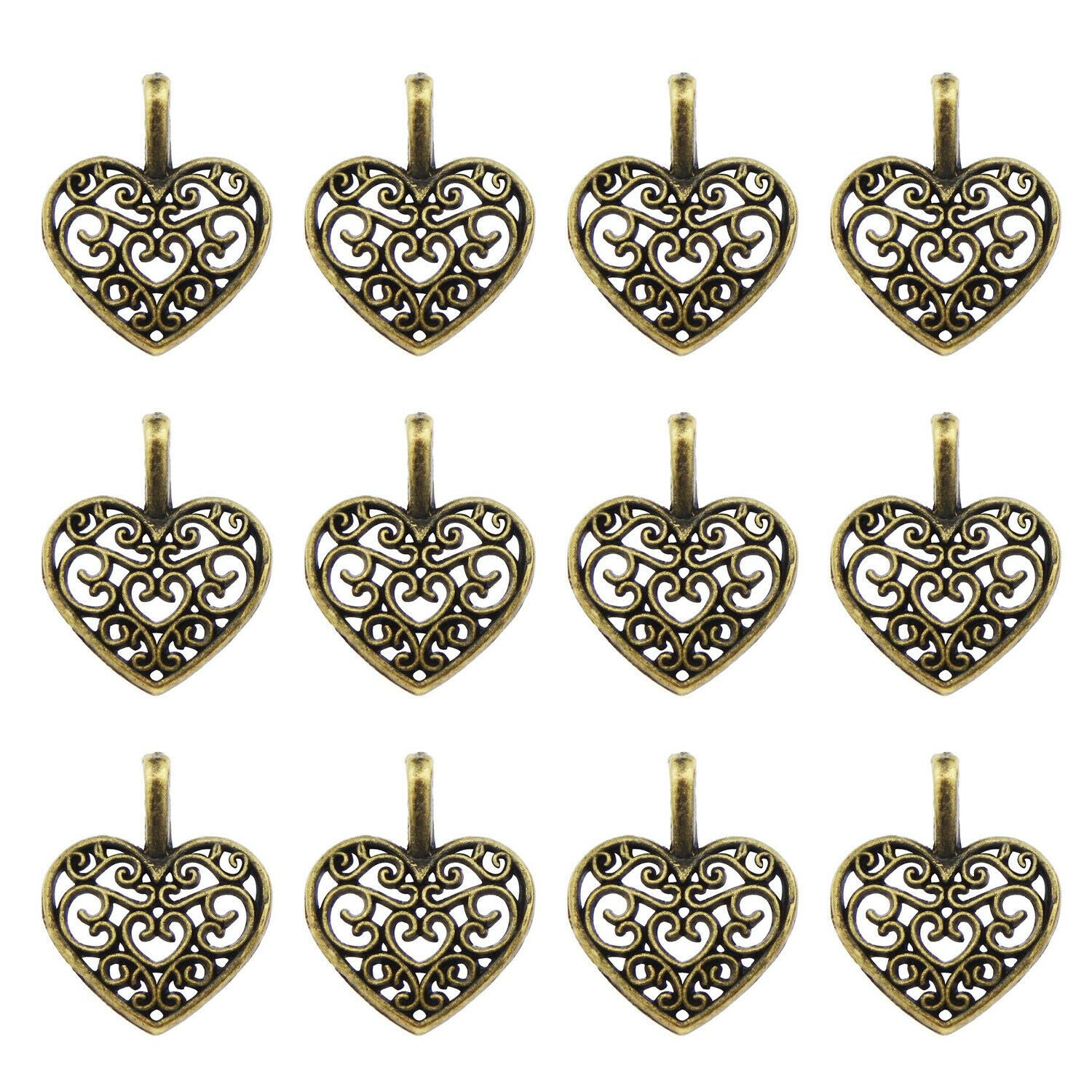 100 pcs Antiqued Bronze Zinc Alloy Love Heart Pendants Jewelry Findings 16x15mm