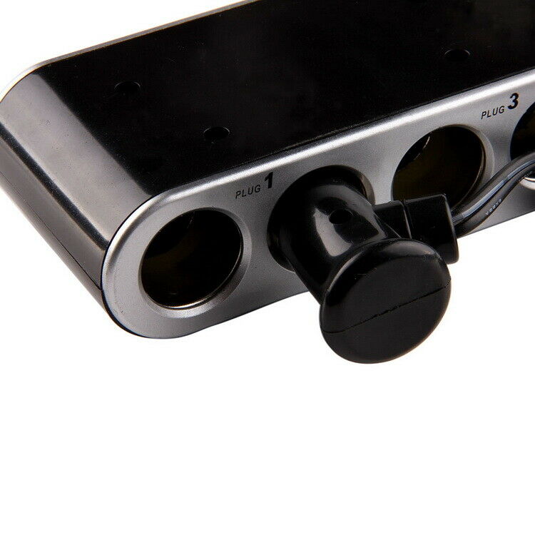Black 4Way Sockets Cigarette Lighter USB Charger Splitter 12V Power Adapter Car